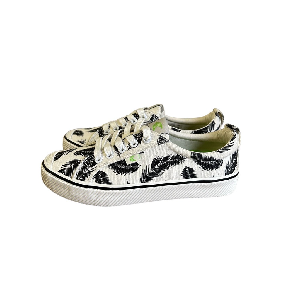 Cariuma Womens Off-White Black Palm Trees Organic Cotton Canvas Sz7